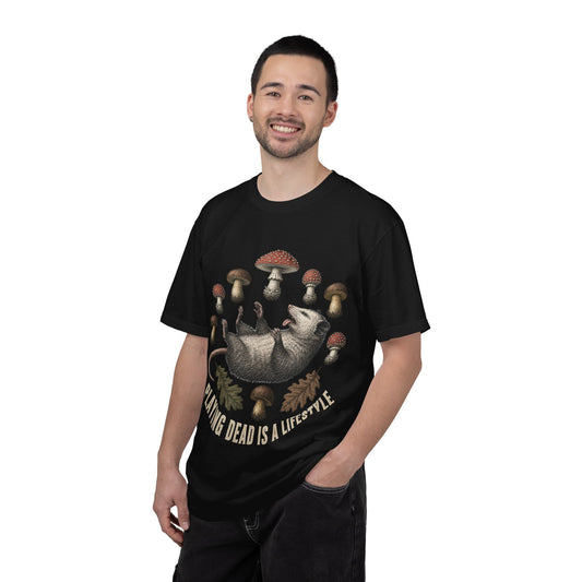 Possum & Mushrooms T-Shirt — "Playing Dead Is A Lifestyle" Vintage Nature Tee