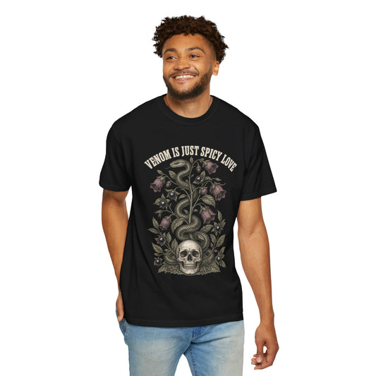 T-Shirt — "Venom Is Just Spicy Love" Skull & Snake Gothic Graphic Tee