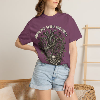 Handle With Caution Heart T-Shirt — Vintage Floral Skull Design