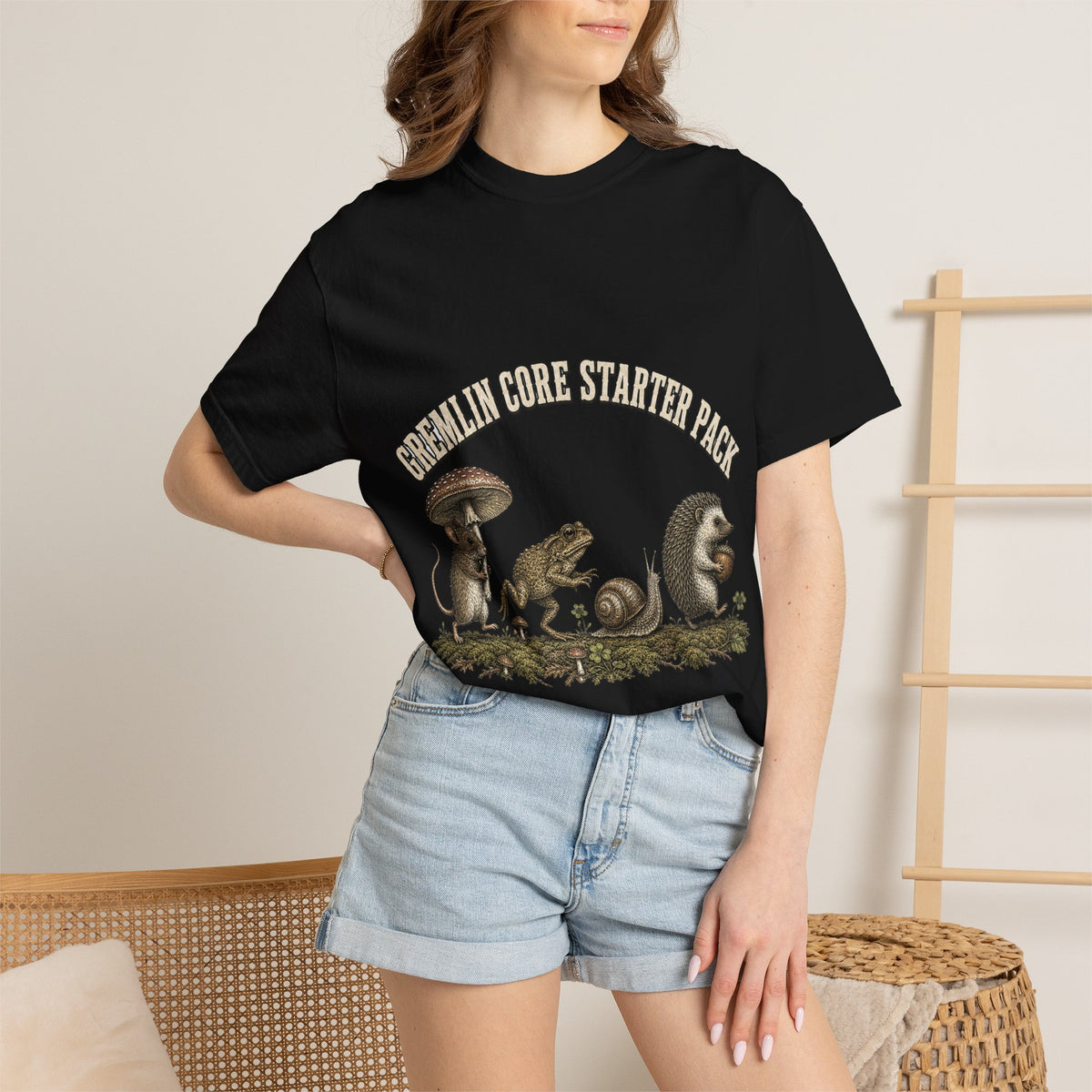 Mushroom Core Starter Pack T-Shirt — Cute Forest Critter Graphic Tee