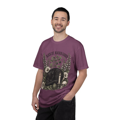Black Cat Garden T‑Shirt — Gothic Cat, Skull & Candle Graphic Tee