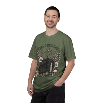 Black Cat Garden T‑Shirt — Gothic Cat, Skull & Candle Graphic Tee