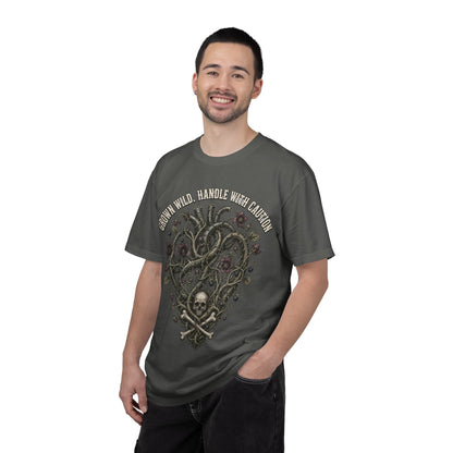 Handle With Caution Heart T-Shirt — Vintage Floral Skull Design
