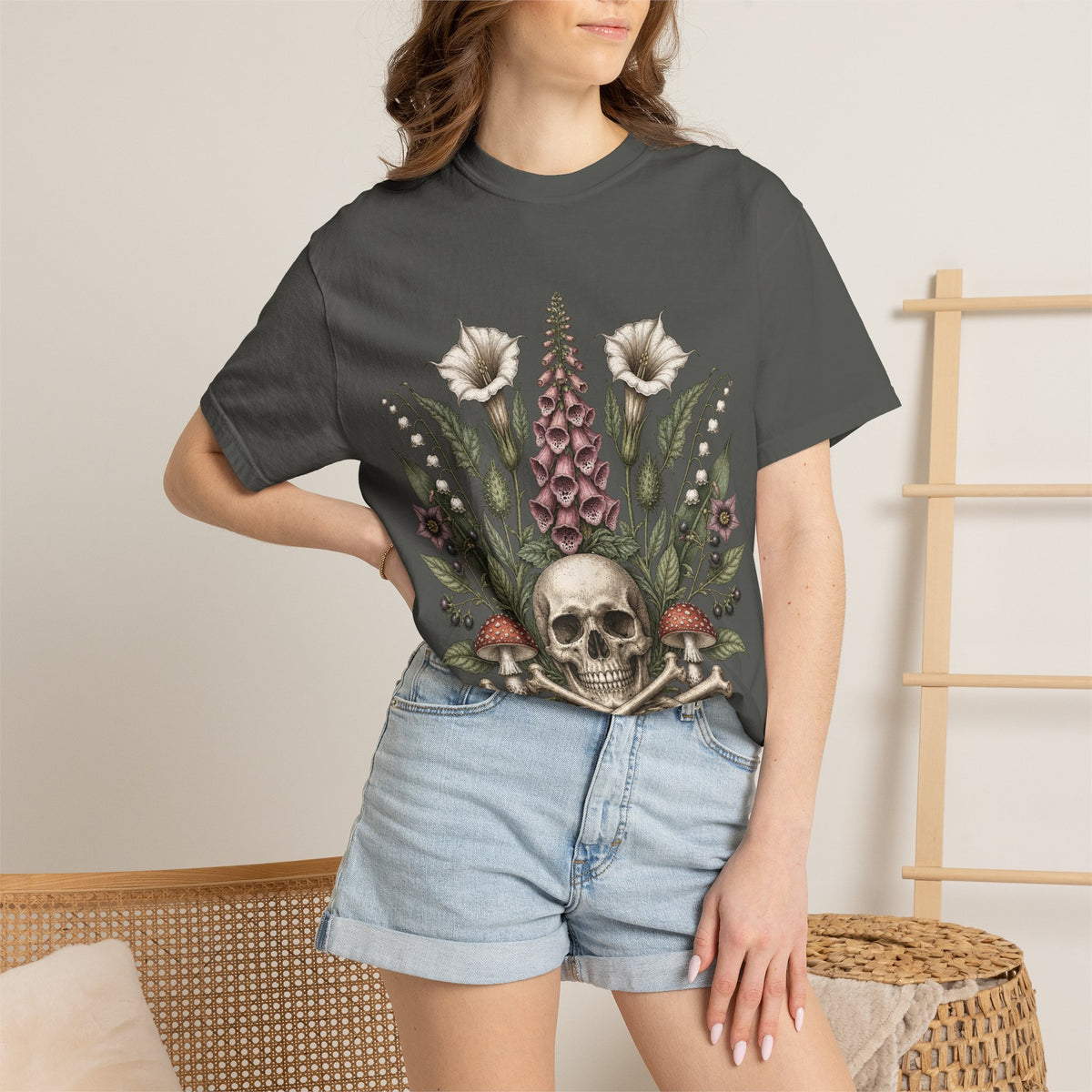Skull & Wildflower T-Shirt — Botanical Skull Graphic Tee