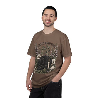 Black Cat Garden T‑Shirt — Gothic Cat, Skull & Candle Graphic Tee