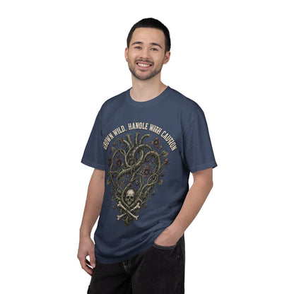 Handle With Caution Heart T-Shirt — Vintage Floral Skull Design