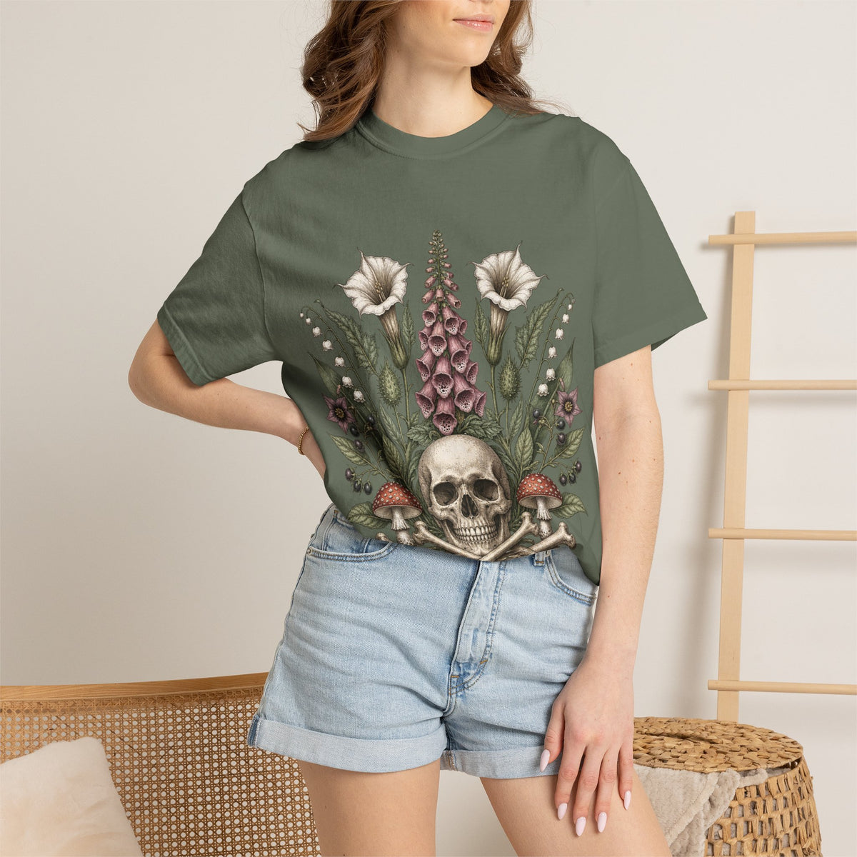 Skull & Wildflower T-Shirt — Botanical Skull Graphic Tee
