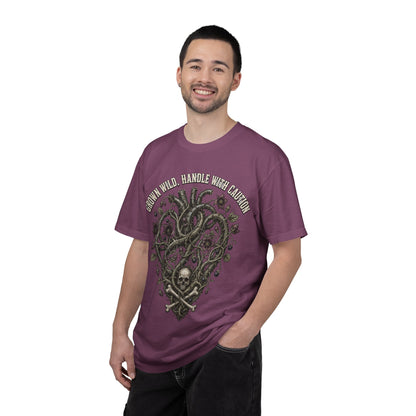 Handle With Caution Heart T-Shirt — Vintage Floral Skull Design