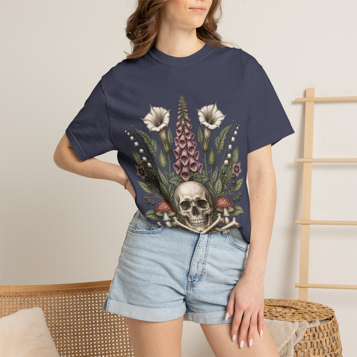 Skull & Wildflower T-Shirt — Botanical Skull Graphic Tee