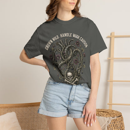 Handle With Caution Heart T-Shirt — Vintage Floral Skull Design