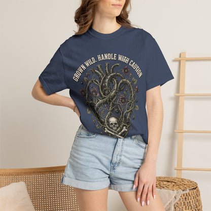 Handle With Caution Heart T-Shirt — Vintage Floral Skull Design
